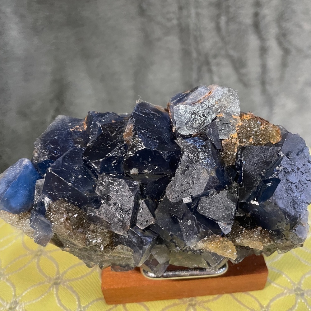 Raw crystal FLUORITE DEEP BLUE CUBIC FORMATION FLUORITE! W- PYRITE!! 4”x3”x2.5”